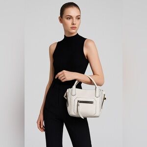 orYANY Small White Leather Satchel Handbag with Zipper Sides